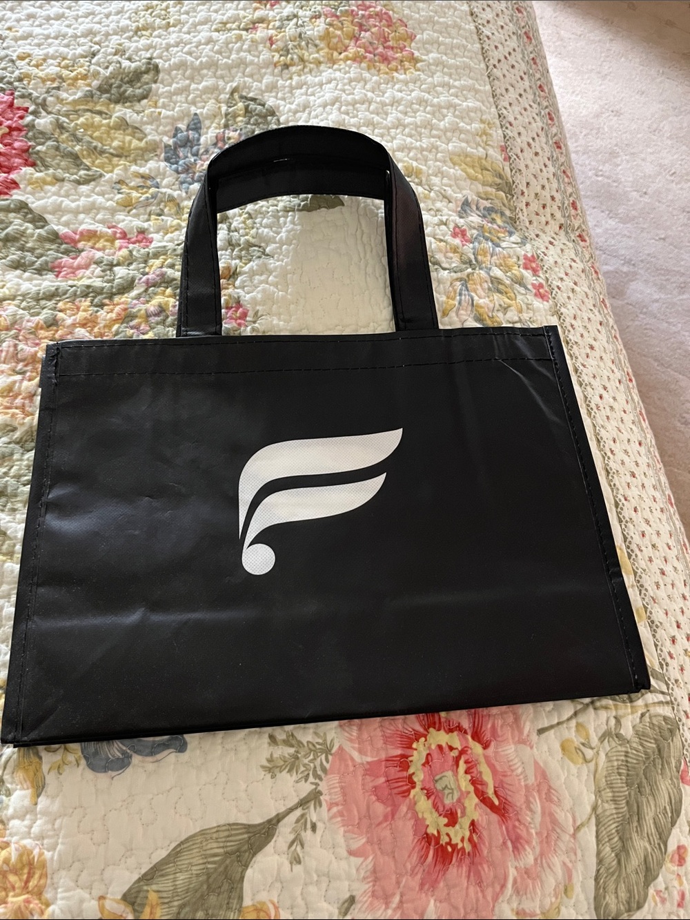 Fabletics Black Tote Bag with White Wing Logo